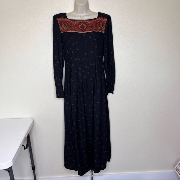 Vintage Sarah Elizabeth Paisley Embroidered Maxi Dress Women 10 DAMAGED - READ - Picture 16 of 16